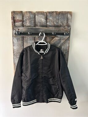 Women's STARTER Black Bomber Jacket with White Striped Trim